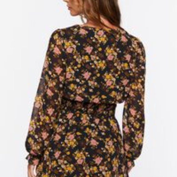 NWT Floral Print Peasant Sleeve Dress Sz S - Picture 2 of 9